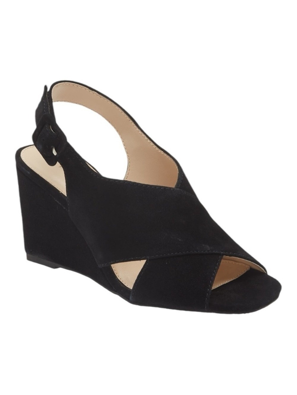Pelle Moda Black Suede Crisscross Slingback Wedge Sandals Size 7M